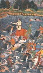 Akbar császár (ur. 1556-1605) 1567-ben átkel a Gangeszen, Abu